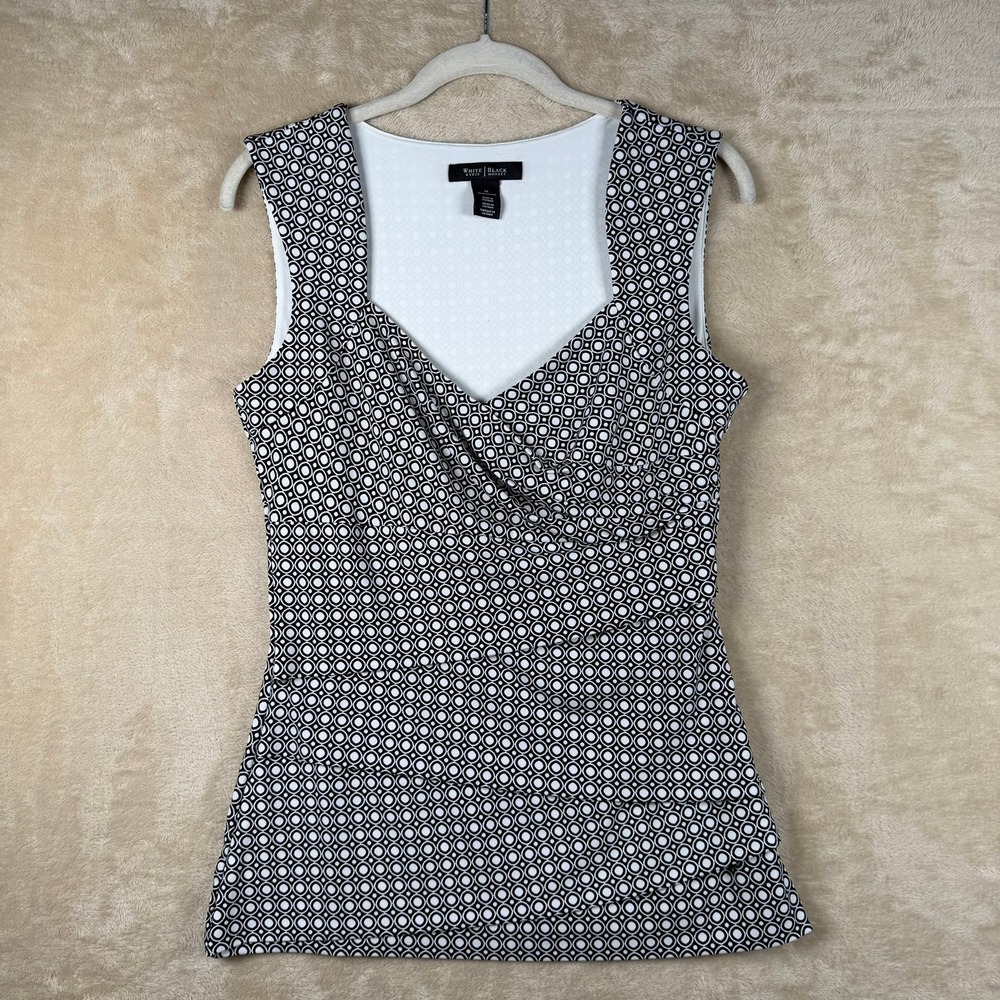 White House‎ Black Market Geometric Circle Print Sleeveless Wrap Top Blk Wht M